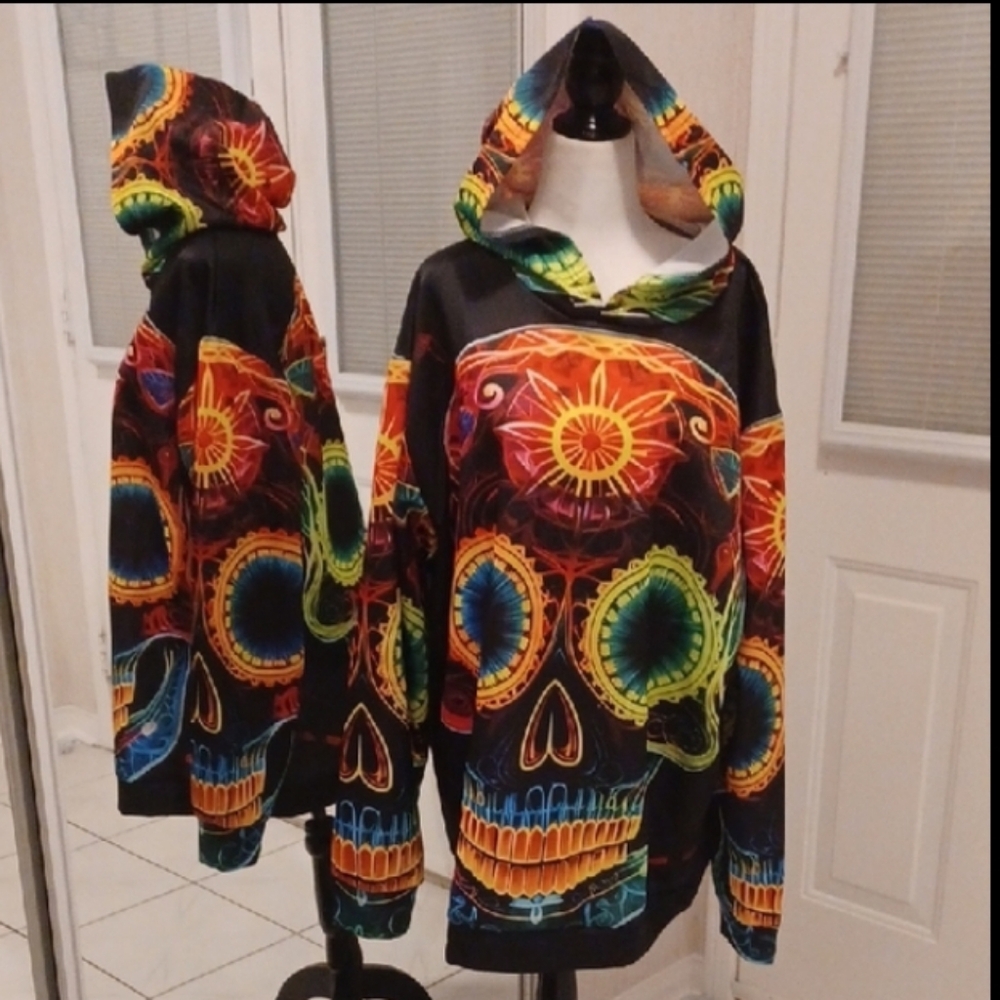 2/$50 New Colourful Skull Hoodie - Size XXXL